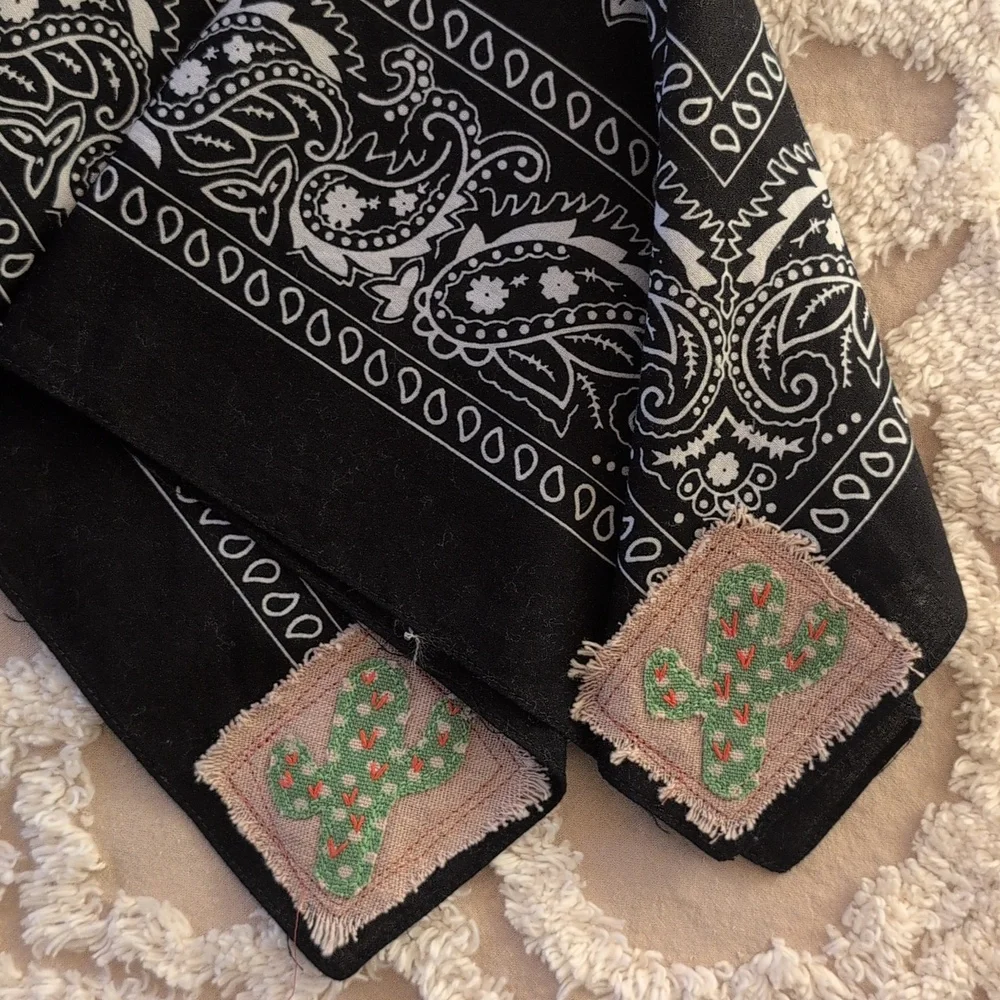 Bandana scarf w cactus, upcycled, embroidery cactus patch, Pick 1 HANDMADE ITEM - Picture 7 of 16
